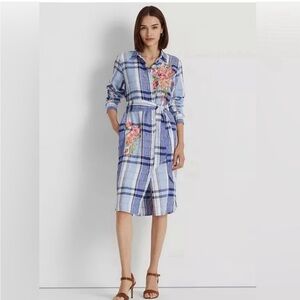 VGUC Ralph Lauren Pocket Shirt Dress Plaid with Floral - Women’s 6